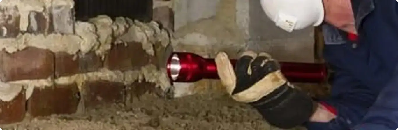 Pest control technician inspecting a crawl space for ant activity in Penrose, CO